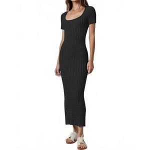 NEW LALAVON cable knit short sleeve maxi dress in black